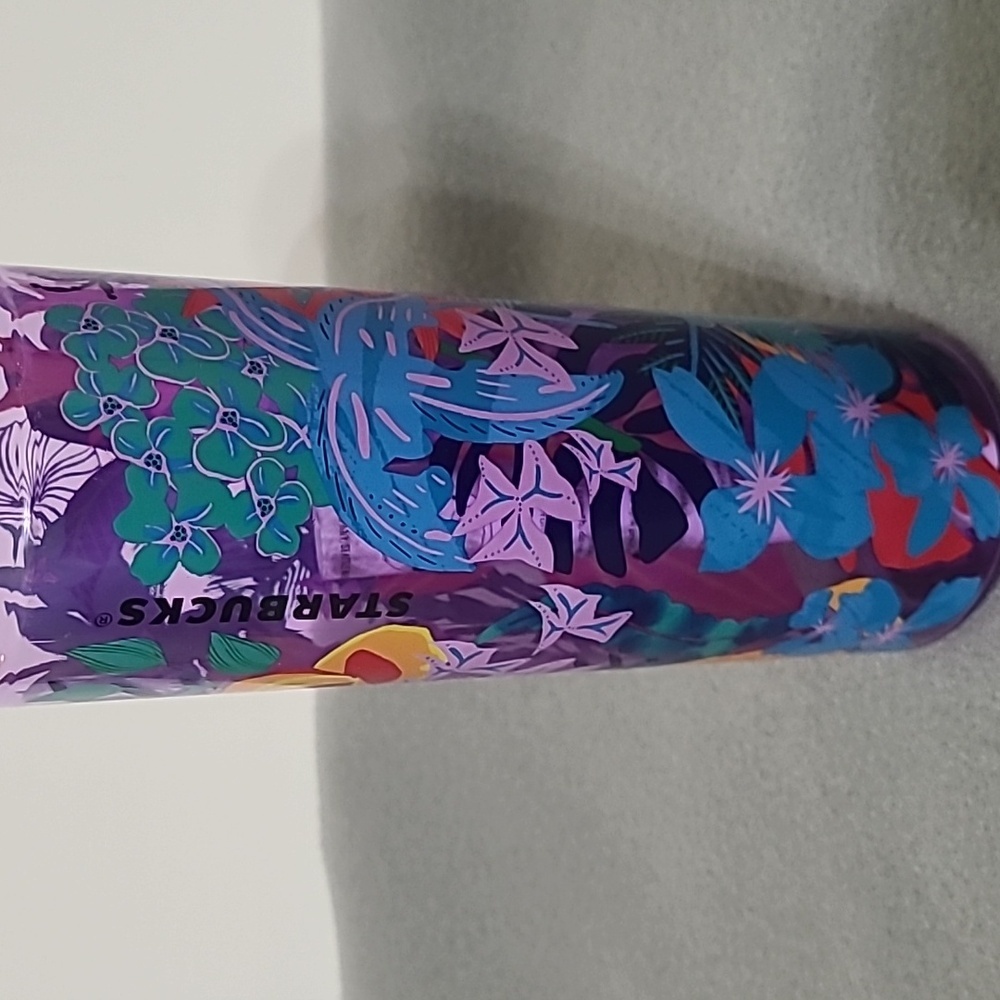 STARBUCKS 2022 Summer Pink & Purple Floral‎ Jungle Water Bottle with Strap - Picture 6 of 6